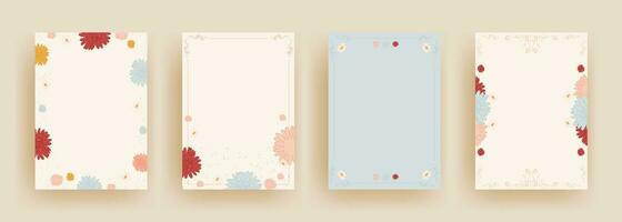 artistic universal template with colorful flowers and border design in set vector