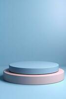 Generative AI, Minimal podiums for product display stand pedestal studio blue pastel color background 3d photo