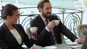 Business people enjoy lunch meal video