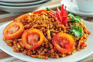 Sambel goreng tempe kering or Dried tempe fried chili sauce sliced into small pieces photo