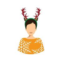 Girl with Christmas reindeer antlers. vector