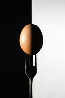 pollo huevos en un tenedor foto