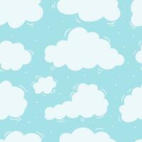 Vector seamless pattern white cartoon clouds on a blue sky background.