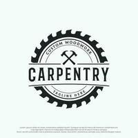 Wood template saw premium logo design with vintage carpentry tools.Logo for business, carpentry, lumberjack, label, badge. vector