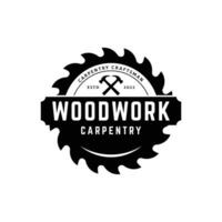Wood template saw premium logo design with vintage carpentry tools.Logo for business, carpentry, lumberjack, label, badge. vector