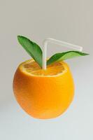 Fresh Orange Fruit with Straw photo