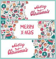 set of Christmas horizontal banners decorated with doodles and lettering quotes. Good for prints, bookmarks, cards, invitations, templates, etc. EPS 10 vector