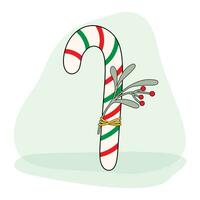 acortar Arte de garabatear Navidad caramelo bastones y muérdago. fiesta diseño para Navidad hogar decoración, fiesta saludos, Navidad y nuevo año celebracion. vector