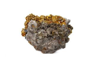 Macro mineral stone Chalcopyrite on a white background photo