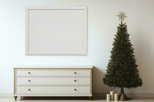 Christmas mockup with empty wall art frame ai generated photo