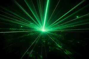 Laser green rays in darkness. Generate ai photo