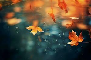 Autumn leaves fall blur rain drops. Generate Ai photo
