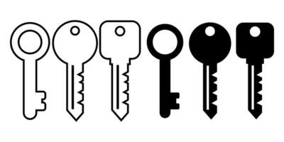 outline silhouette keys icon set isolated on white background vector