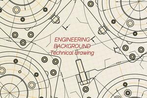 Mechanical engineering drawings on light background. Milling machine spindle. Technical Design. Cover. Blueprint. Vector illustration.