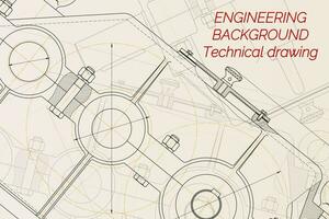 Mechanical engineering drawings on light background. Reducer. Technical Design. Cover. Vector illustration