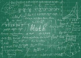 Mathematical formulas drawn by hand on a green unclean chalkboard for the background. Vector illustration