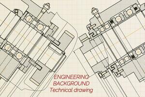 Mechanical engineering drawings on light background. Milling machine spindle. Technical Design. Cover. Blueprint. Vector illustration.