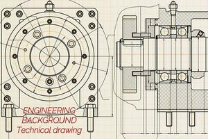 Mechanical engineering drawings on light background. Milling machine spindle. Technical Design. Cover. Blueprint. Vector illustration.