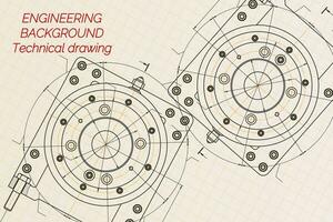 Mechanical engineering drawings on light background. Milling machine spindle. Technical Design. Cover. Blueprint. Vector illustration.