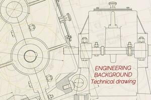 Mechanical engineering drawings on light background. Reducer. Technical Design. Cover. Vector illustration