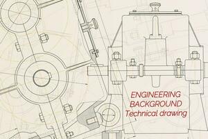 Mechanical engineering drawings on light background. Reducer. Technical Design. Cover. Vector illustration