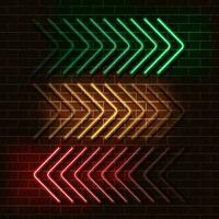 Neon green, yellow and red arrows on a brick wall. Vector Illustration
