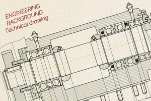 Mechanical engineering drawings on light background. Milling machine spindle. Technical Design. Cover. Blueprint. Vector illustration.