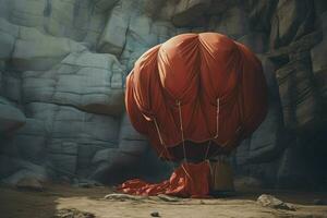 Air balloon deflated rock nature. Generate Ai photo