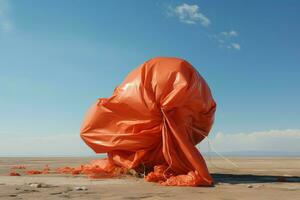 Air balloon deflated in summer desert. Generate Ai photo