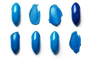 elegante azul Moda lápiz labial frotis conjunto aislado en blanco. generar ai foto