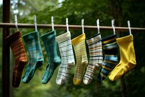 Clothesline sock outdoor. Generate Ai photo