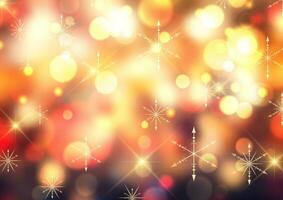 Christmas background with bokeh lights and snowflakes design vector