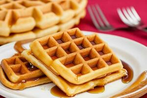 Waffles with honey. AI Generative Pro Photo