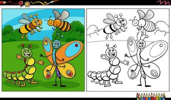 funny cartoon insects animal characters coloring page vector