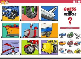 guess the transportation vehicle cartoon educational activity vector