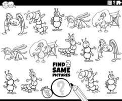 find two same cartoon insects activity coloring page vector