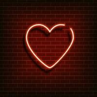 Neon heart. A bright red sign on a brick wall. Element of design for a happy Valentine's day. Vector illustration