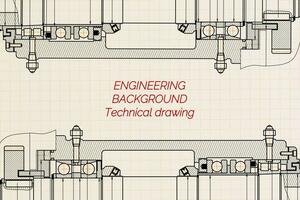 Mechanical engineering drawings on light background. Milling machine spindle. Technical Design. Cover. Blueprint. Vector illustration.