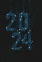 Abstract isolated blue image of new year number 2024. Polygonal low poly wireframe illustration looks like stars in the blask night sky in spase or flying glass shards. Digital web, internet design. vector