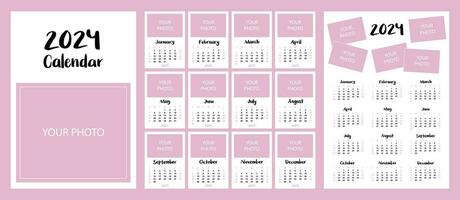 Calendar template for 2024. Vertical layout for your design. Size A4, A3, A5. Set of 12 months and cover vector