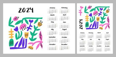 Calendar layout for 2024. Abstract illustration of flowers. Minimalistic monthly plan. Layout for printing A4, A5 vector