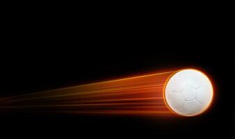 Soccer ball flies with fast effect in black background. photo