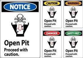 Danger Sign Open Pit Proceed With Caution vector