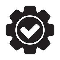 Check mark with gear icon, cog with check icon. vector