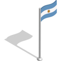 Isometric flag of Argentina in motion on flagpole. National banner flutters in wind. PNG image on transparent background