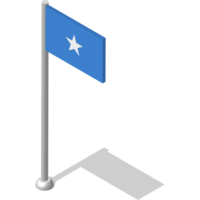 Isometric flag of SOMALIA in static position on flagpole. National banner of country in static, even position. PNG image on transparent background