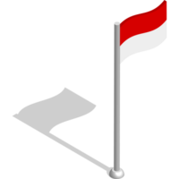 Isometric flag of Republic of Indonesia in motion on flagpole. National banner flutters in wind. PNG image on transparent background