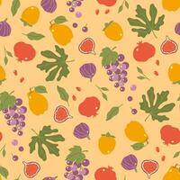 Seamless pattern with Georgian fruits in warm shades. Vector graphics.