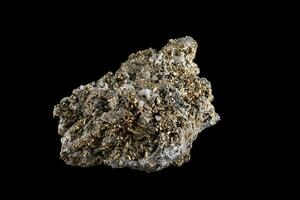 macro Roca mineral cuarzo pirita en un negro antecedentes foto