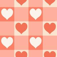 Checkered seamless pattern with hearts in shades of red. Vector graphics